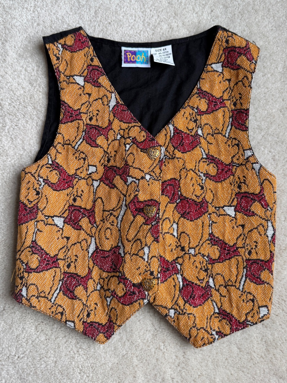 Winnie The Pooh Patterned Tapestry Vest Woven Black Pooh Bear Kids Girls Size 6X